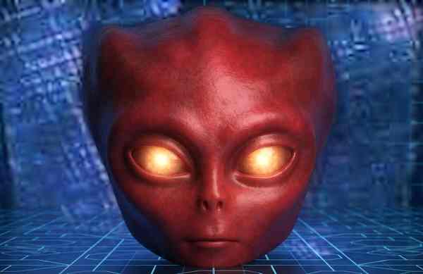 O reprezentare digitală de înaltă rezoluție, generată de AI, a unui cap de humanoid extraterestru de culoare roșie intensă, cu o textură organică fină și o creastă distinctă pe craniu.